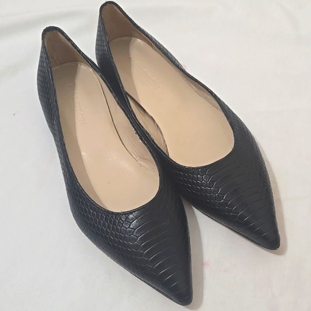 Halston Heritage black leather pointed tip slip on smoking flats 38
